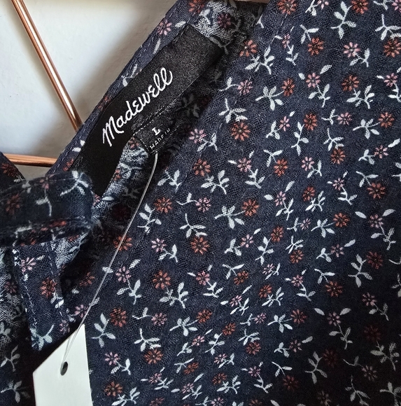 Madewell, New, Tie Back Navy Floral Peplum Campden Daisies Shirt, Size Large - Picture 11 of 15